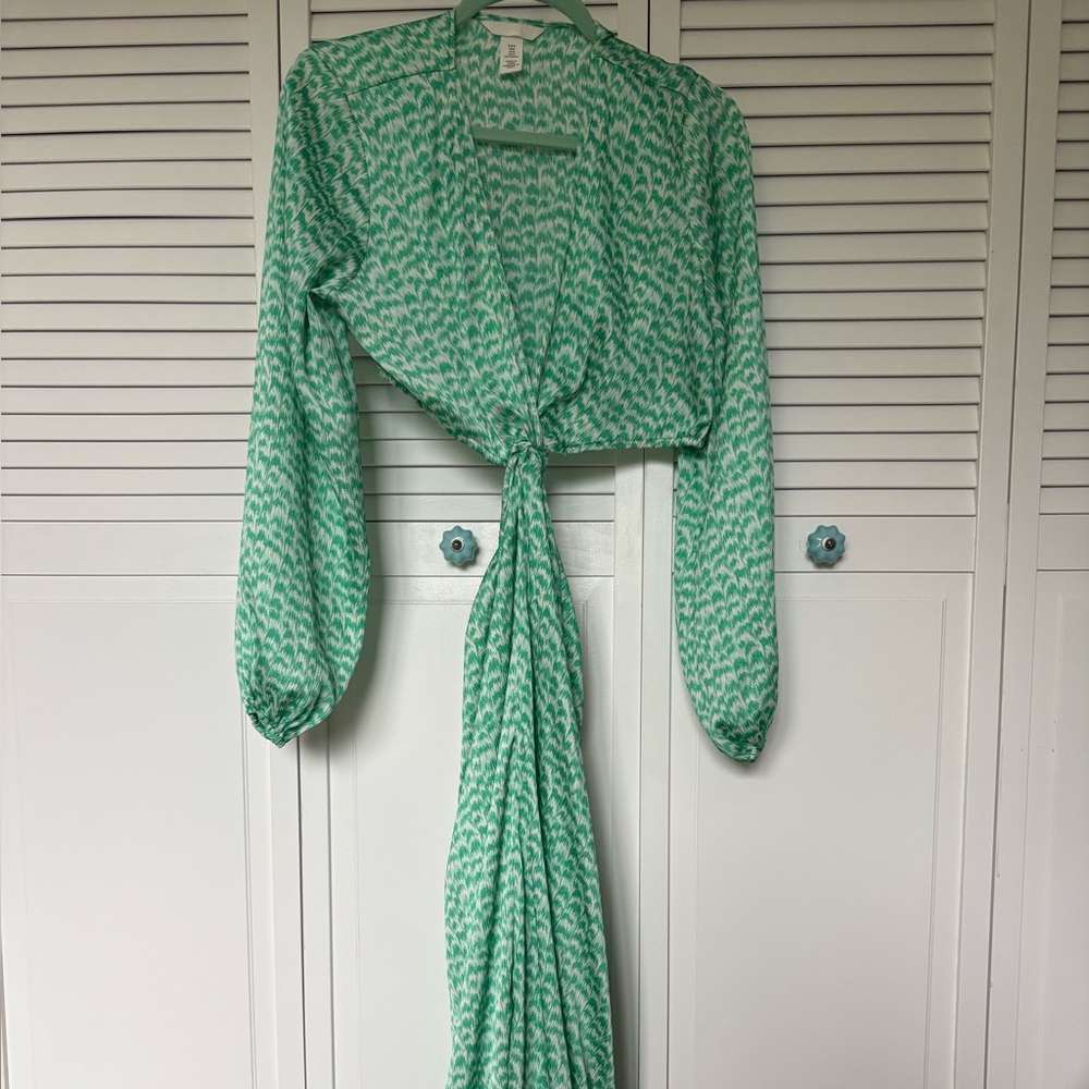 H&M Green Patterned Long Sleeve Dress